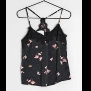 A&F Black Lace Floral Flowy Tank